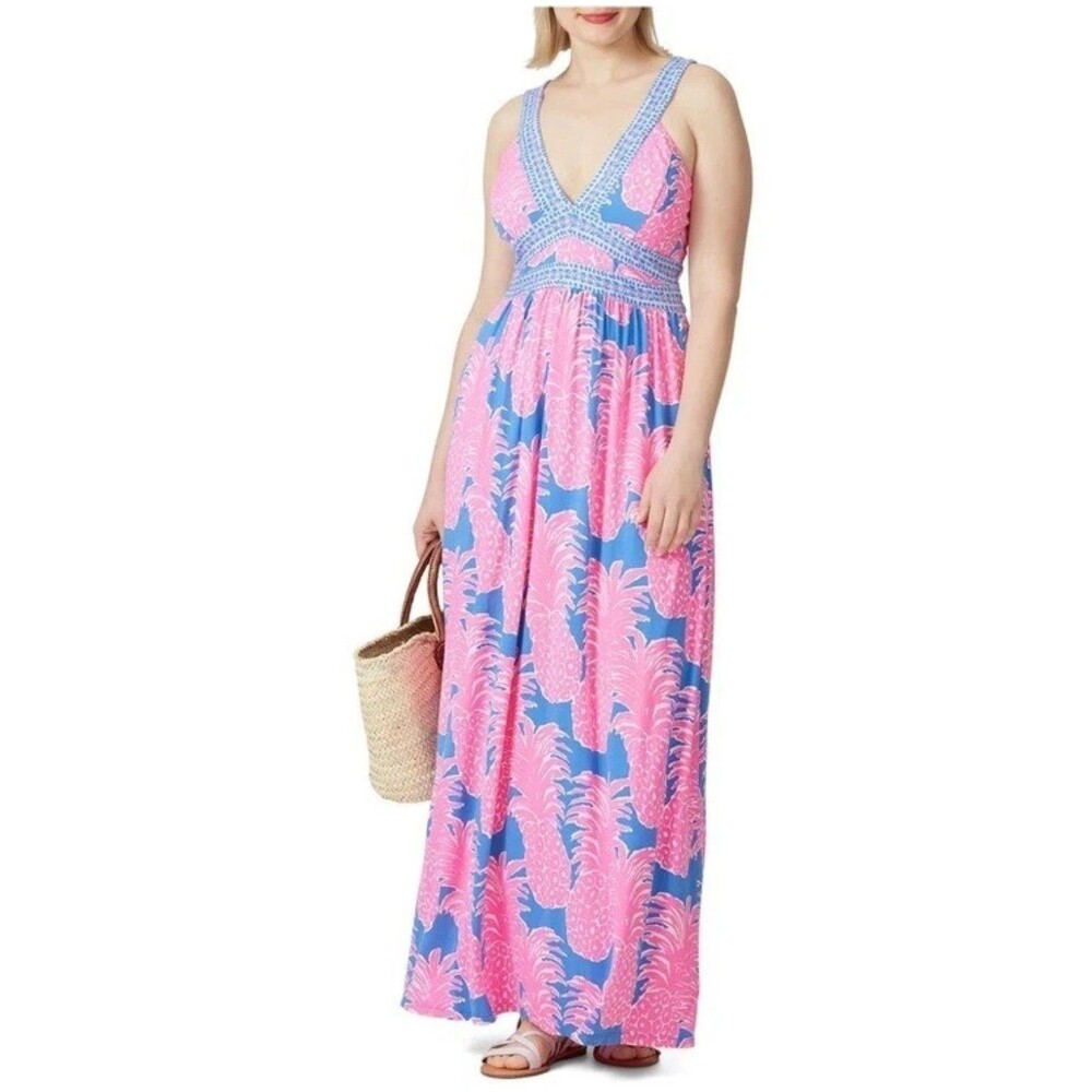 Lilly Pulitzer Taryn Pineapple Maxi Dress in Pink and Blue Size 2 Colorful